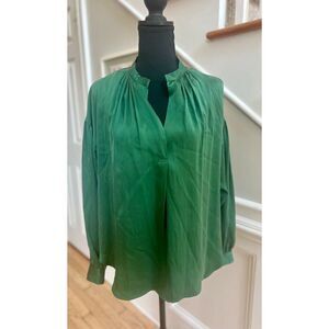 💚 XíRENA 100% Silk Hunter Green Blouse | Size S | Luxe Boxy Fit
